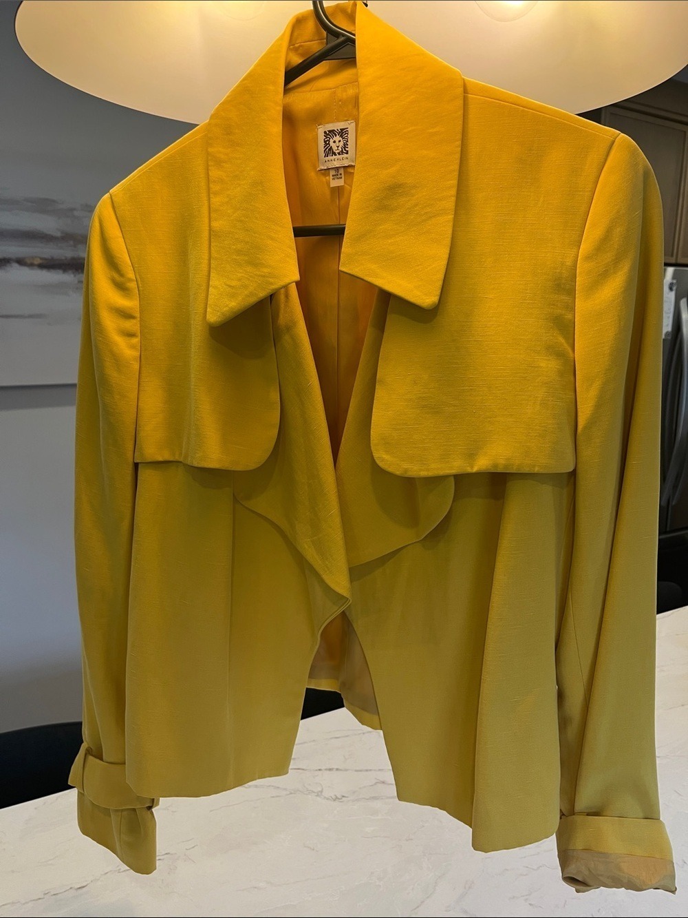 Anne Klein Mustard Draped Open-Front Blazer